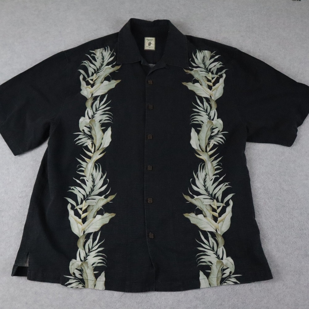Jamaica Jaxx Shirt Mens XL Island Style Silk Hawaiian Button Black Short Sleeve